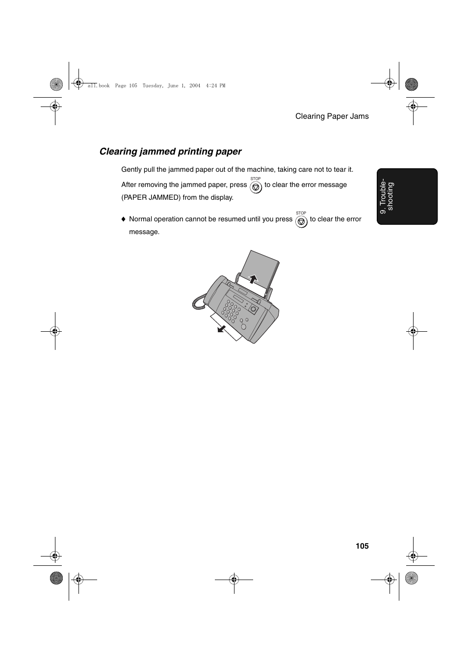 Clearing jammed printing paper | Sharp UX-B30 User Manual | Page 109 / 115