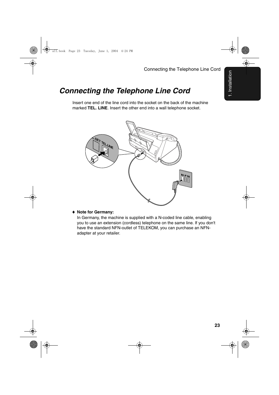 Connecting the telephone line cord | Sharp UX-B30 User Manual | Page 27 / 115