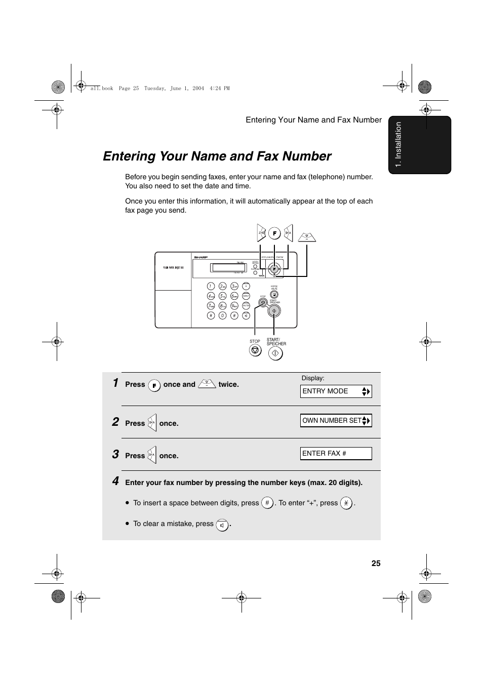 Entering your name and fax number | Sharp UX-B30 User Manual | Page 29 / 115