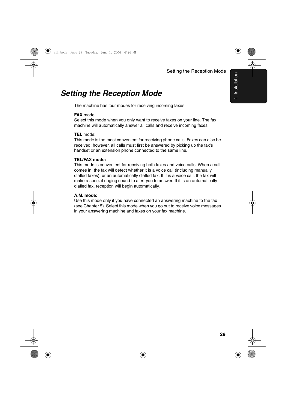 Setting the reception mode | Sharp UX-B30 User Manual | Page 33 / 115