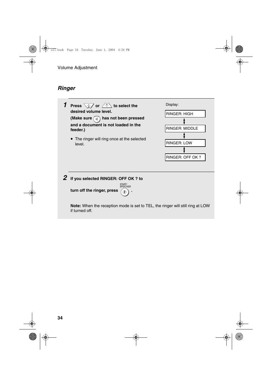 Ringer | Sharp UX-B30 User Manual | Page 38 / 115