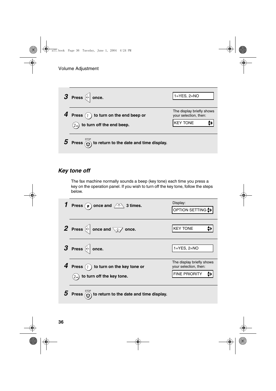 Key tone off | Sharp UX-B30 User Manual | Page 40 / 115