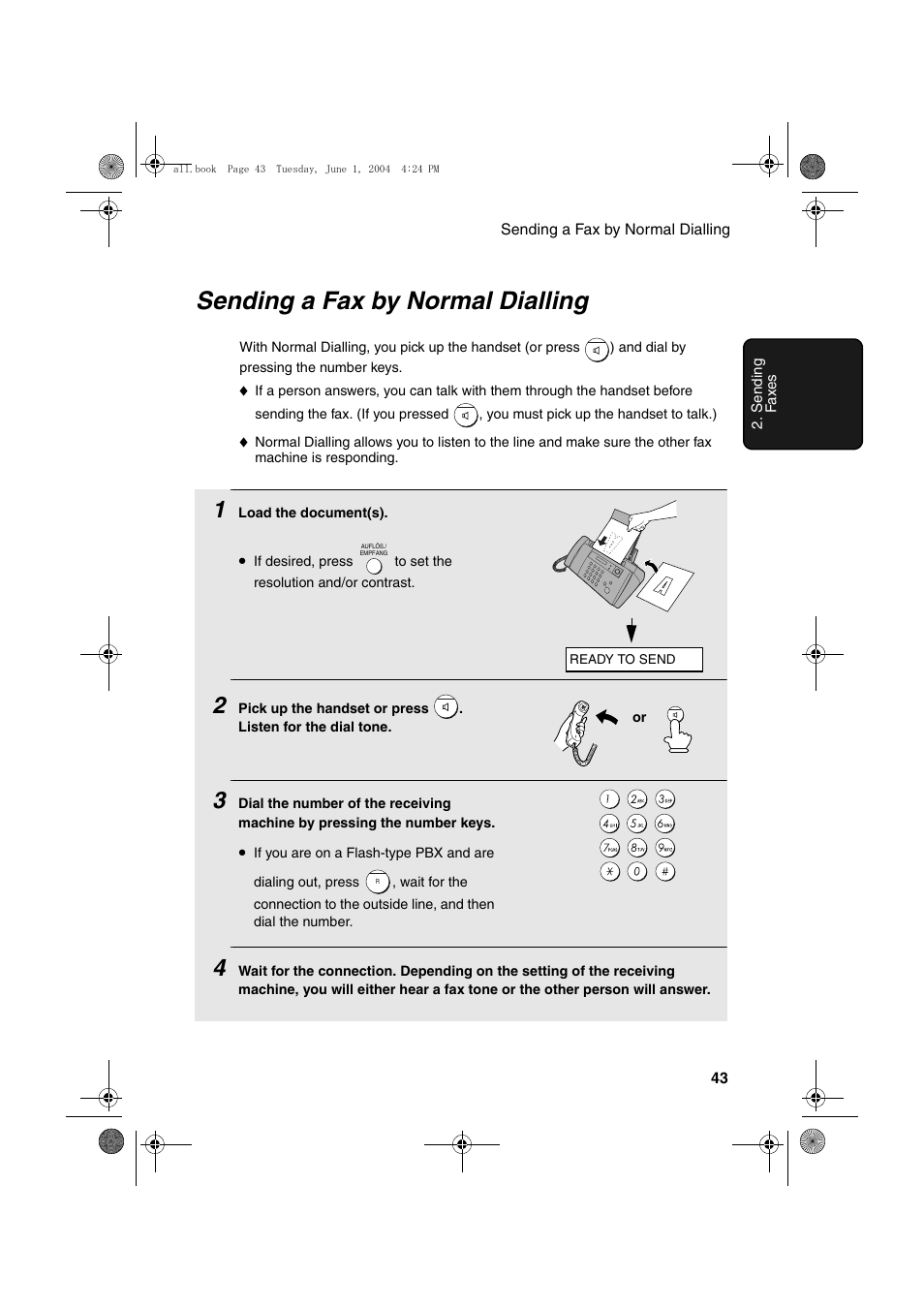 Sending a fax by normal dialling | Sharp UX-B30 User Manual | Page 47 / 115