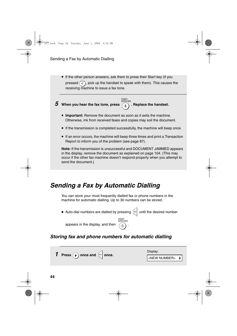 Sending a fax by automatic dialling | Sharp UX-B30 User Manual | Page 48 / 115