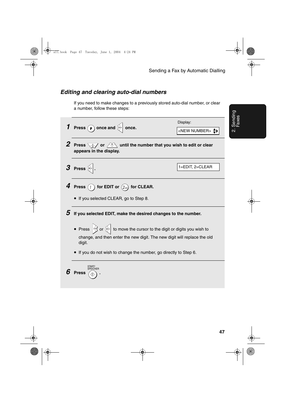 Editing and clearing auto-dial numbers | Sharp UX-B30 User Manual | Page 51 / 115