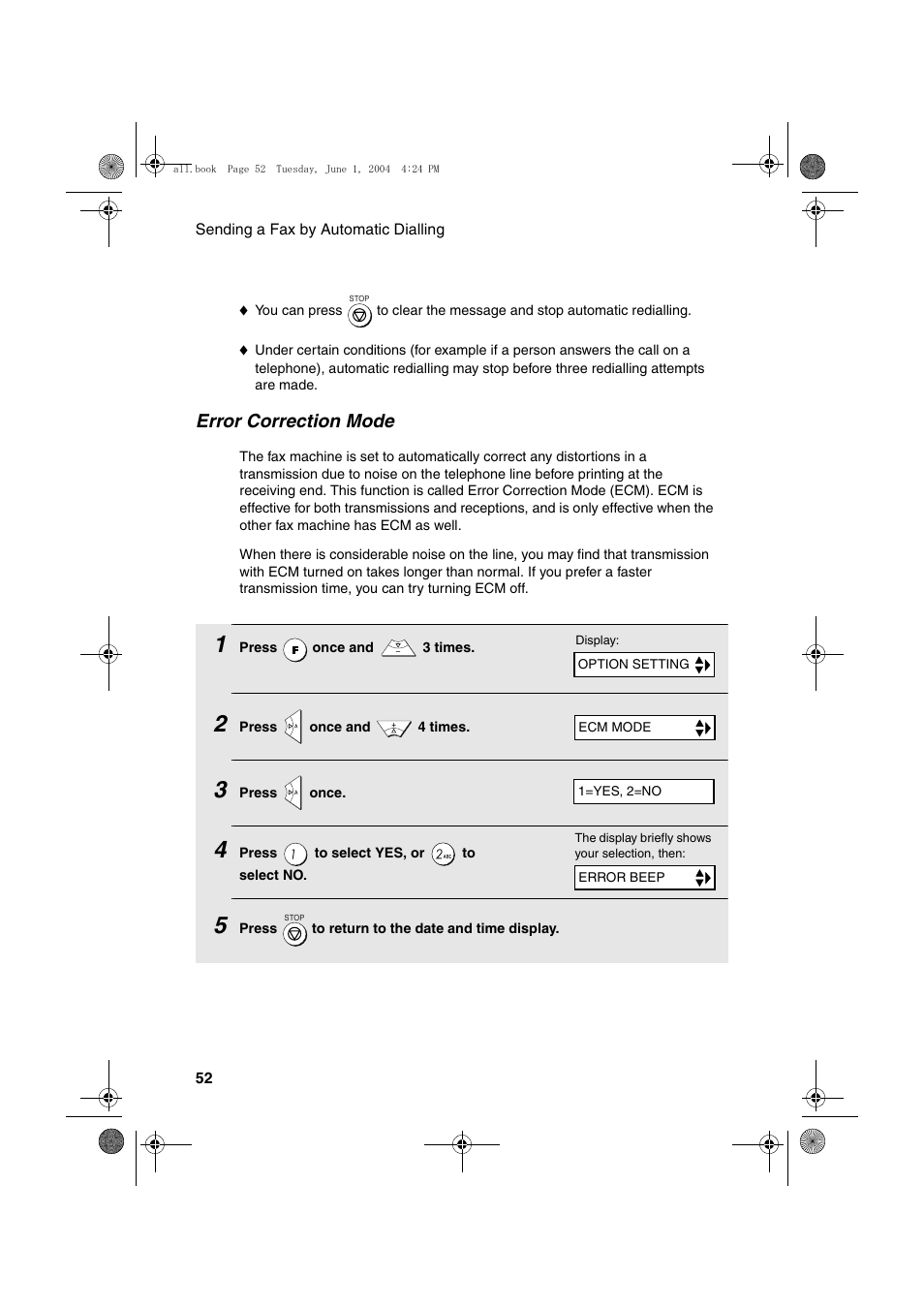 Error correction mode | Sharp UX-B30 User Manual | Page 56 / 115