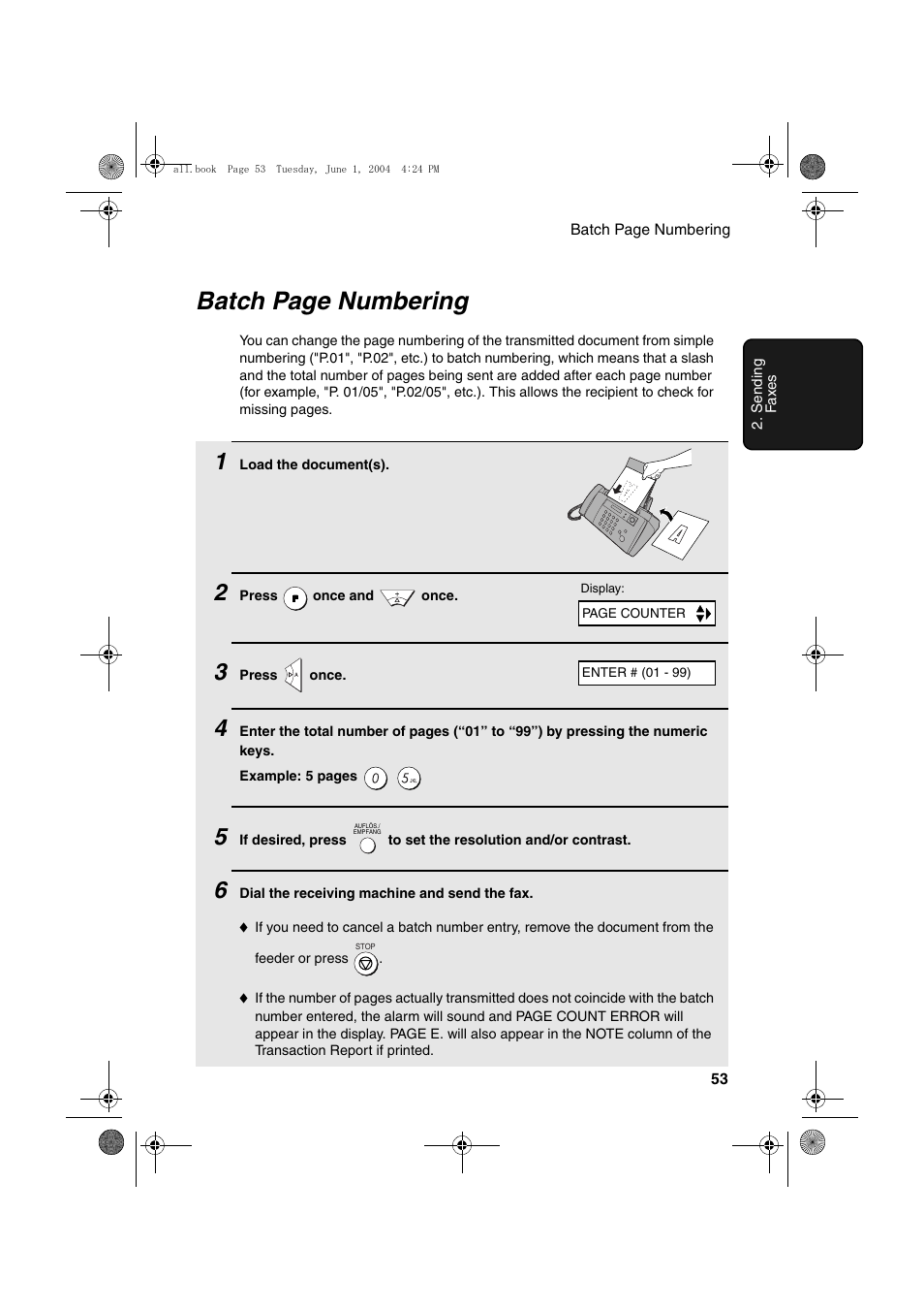 Batch page numbering | Sharp UX-B30 User Manual | Page 57 / 115