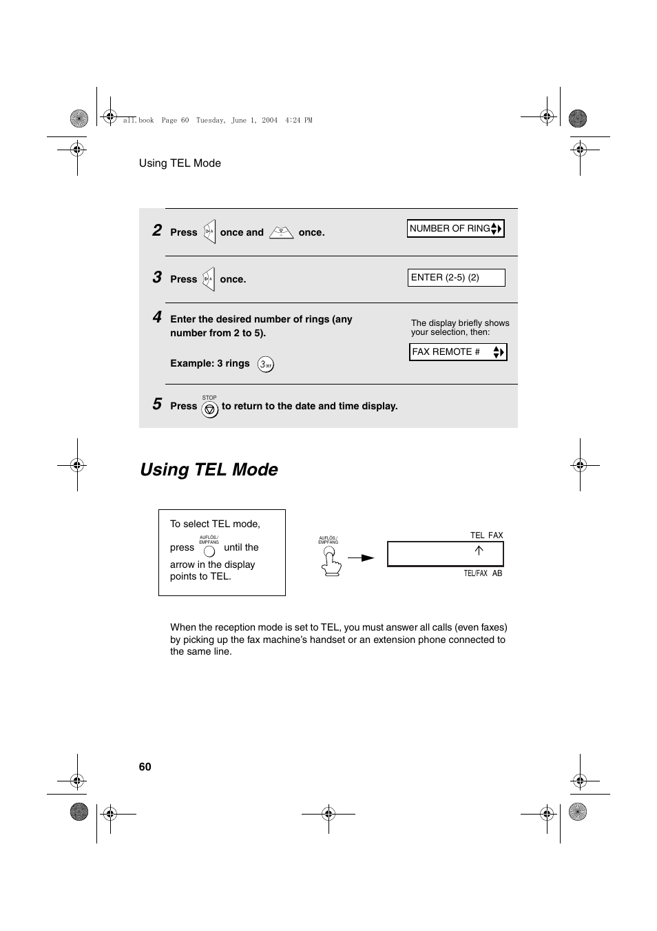 Using tel mode | Sharp UX-B30 User Manual | Page 64 / 115