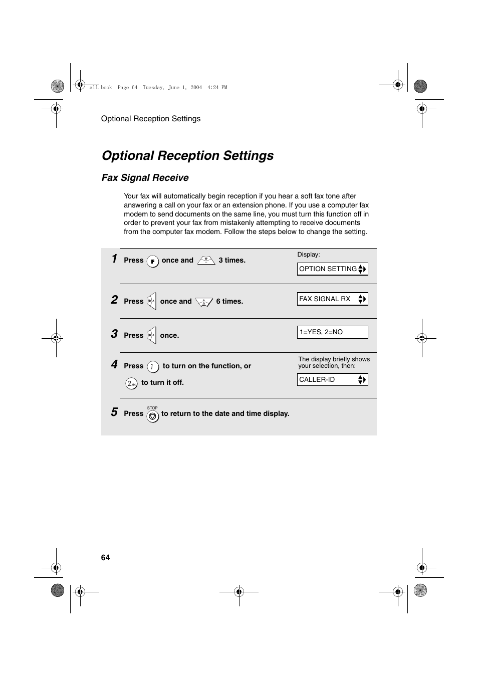 Optional reception settings | Sharp UX-B30 User Manual | Page 68 / 115