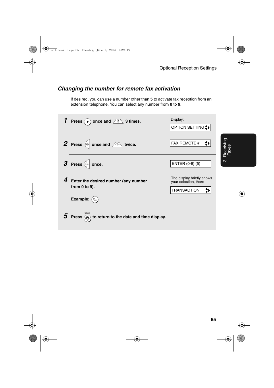 Changing the number for remote fax activation | Sharp UX-B30 User Manual | Page 69 / 115