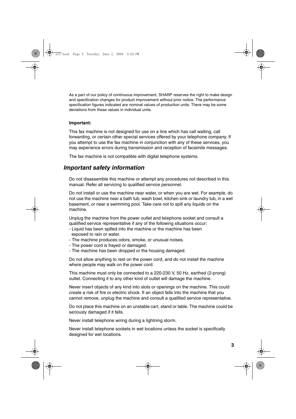 Important safety information | Sharp UX-B30 User Manual | Page 7 / 115