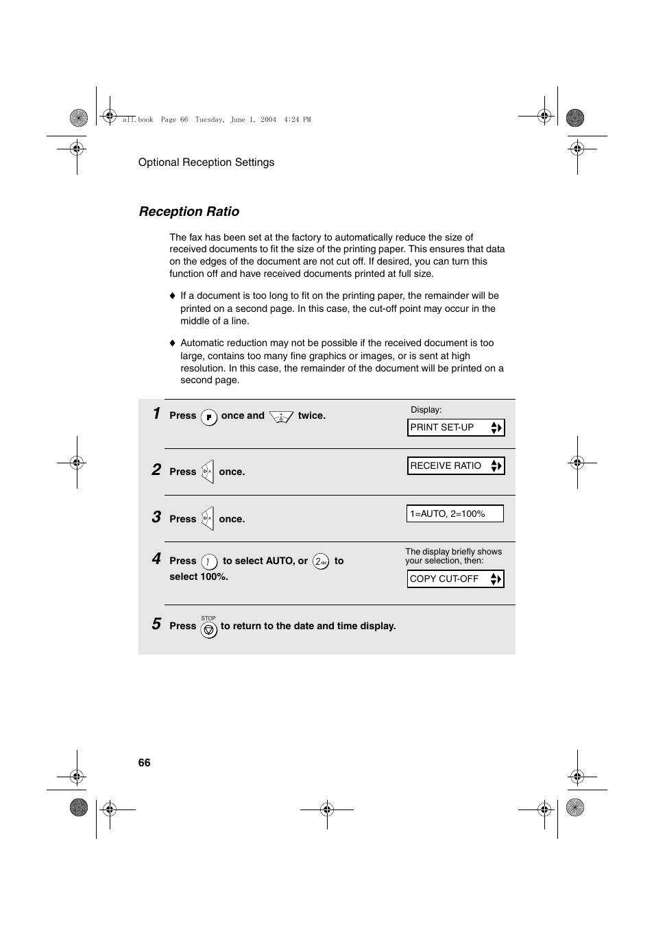 Reception ratio | Sharp UX-B30 User Manual | Page 70 / 115