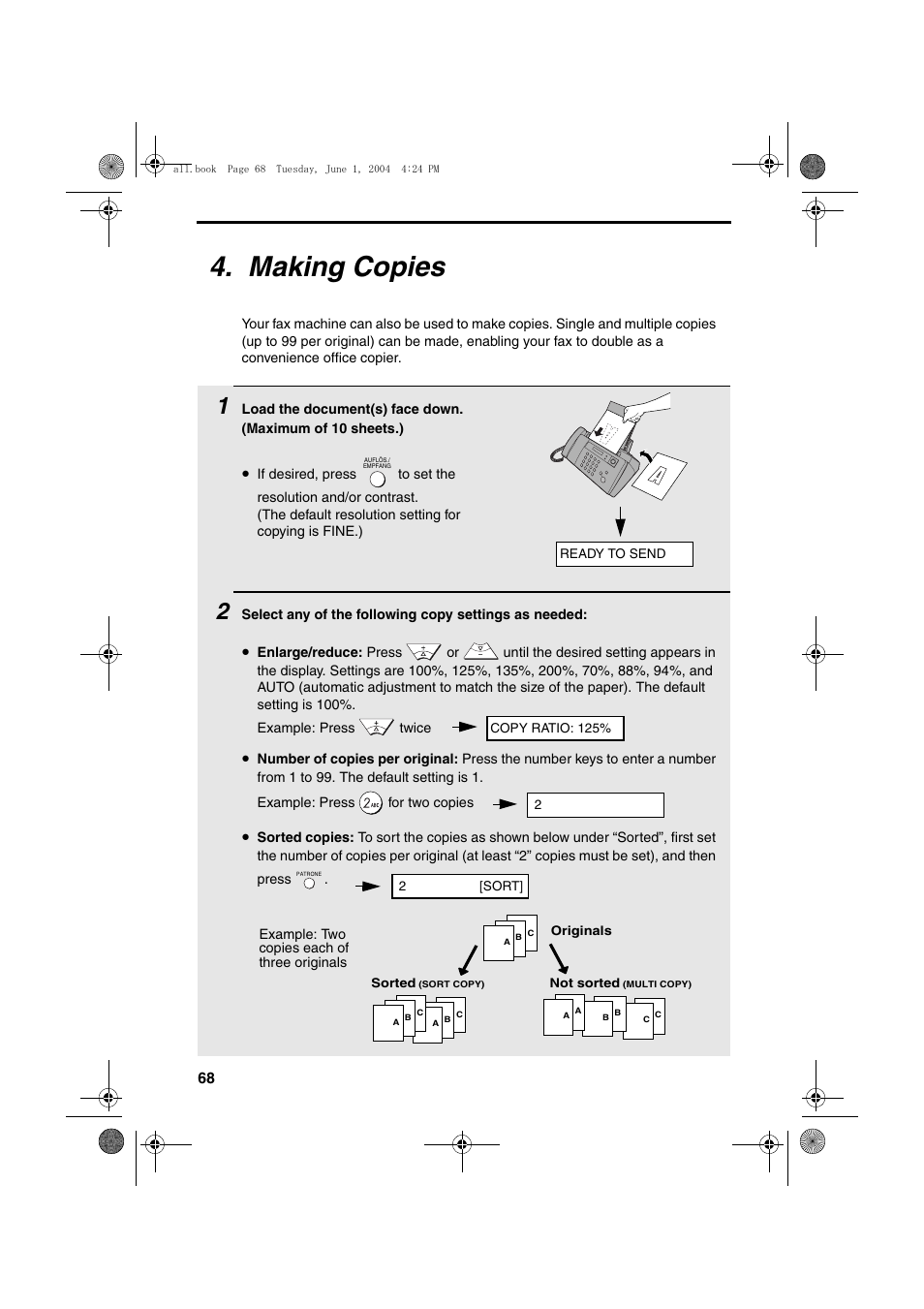 Making copies | Sharp UX-B30 User Manual | Page 72 / 115