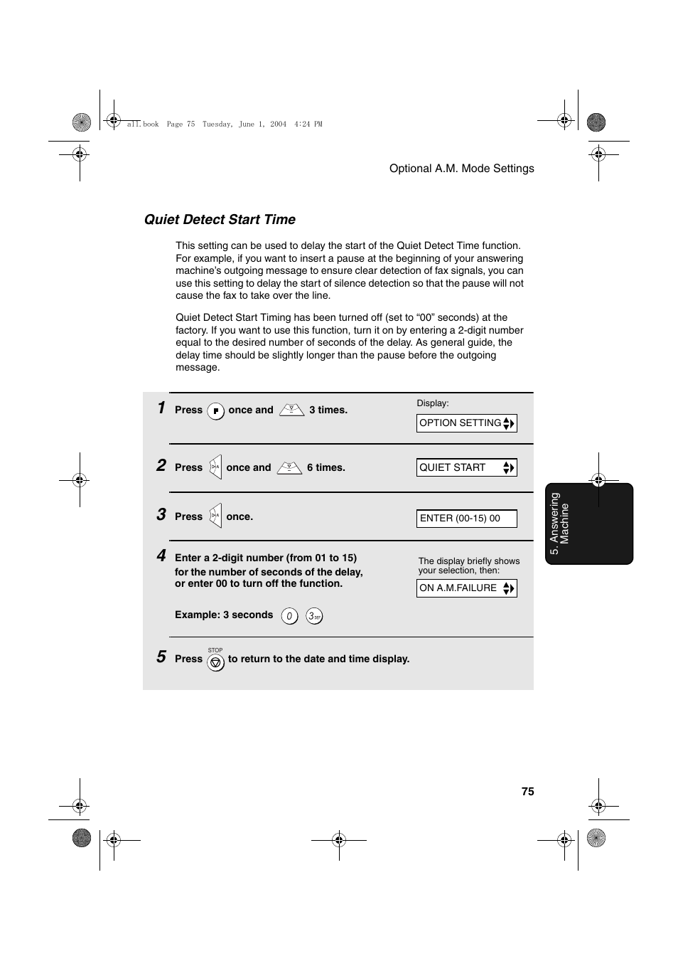 Quiet detect start time | Sharp UX-B30 User Manual | Page 79 / 115