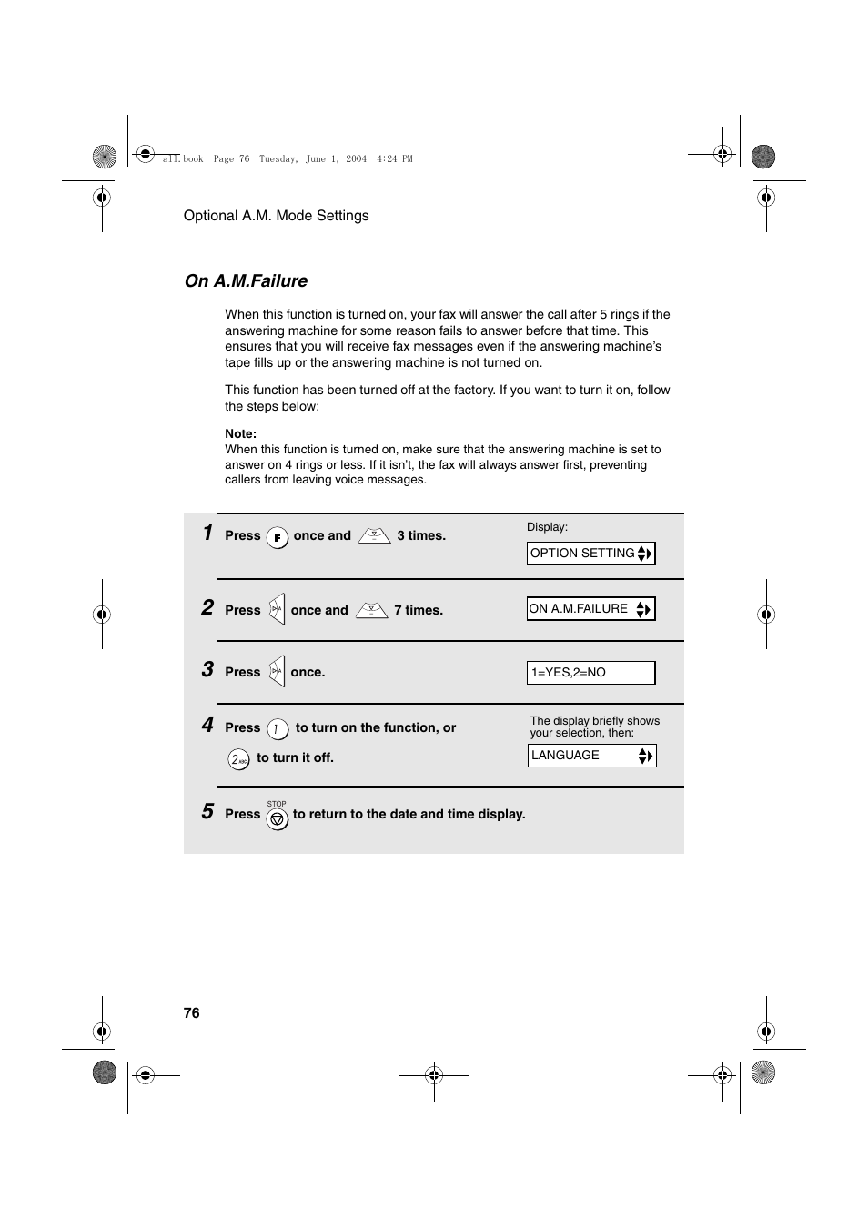 On a.m.failure | Sharp UX-B30 User Manual | Page 80 / 115