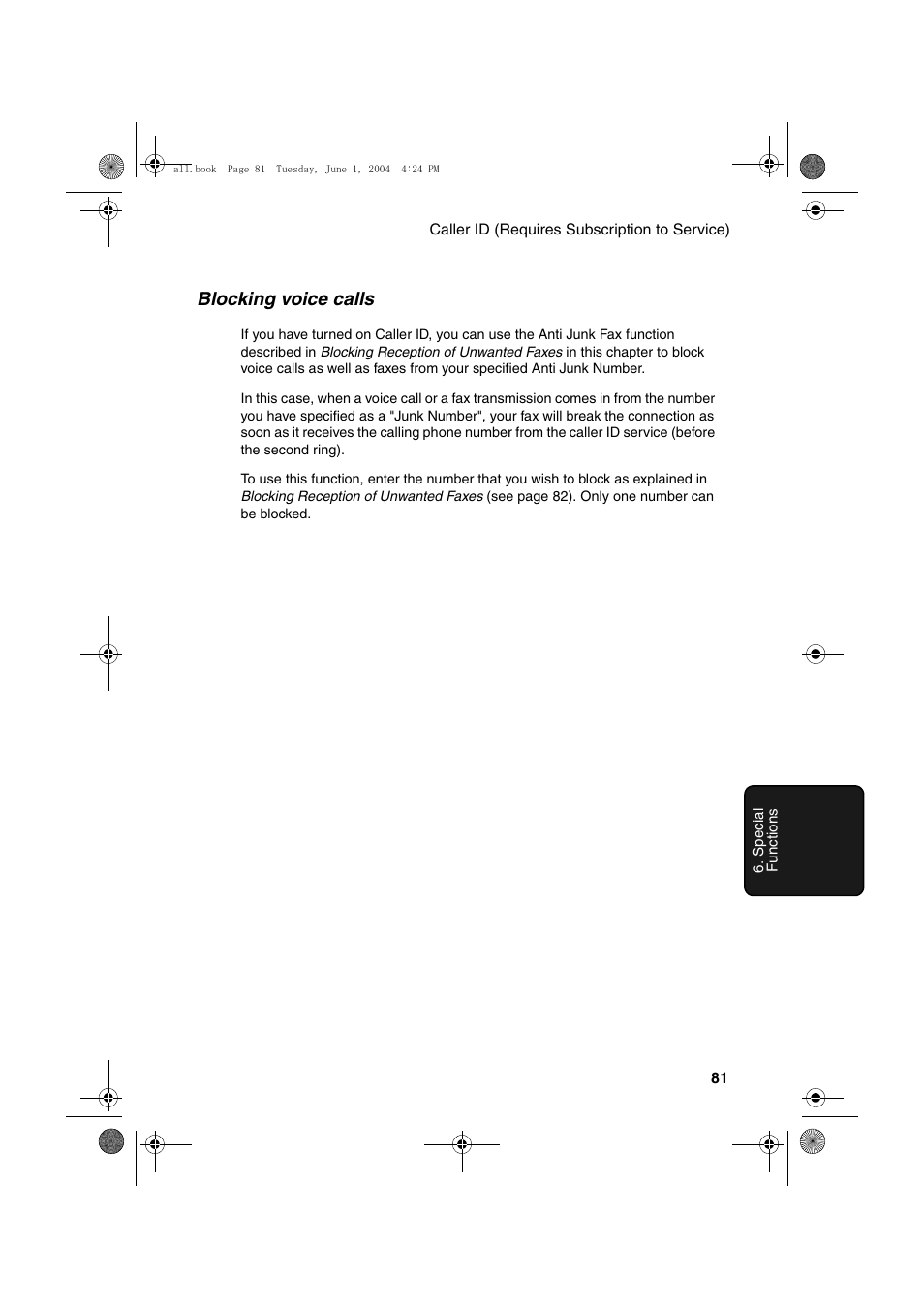 Blocking voice calls | Sharp UX-B30 User Manual | Page 85 / 115