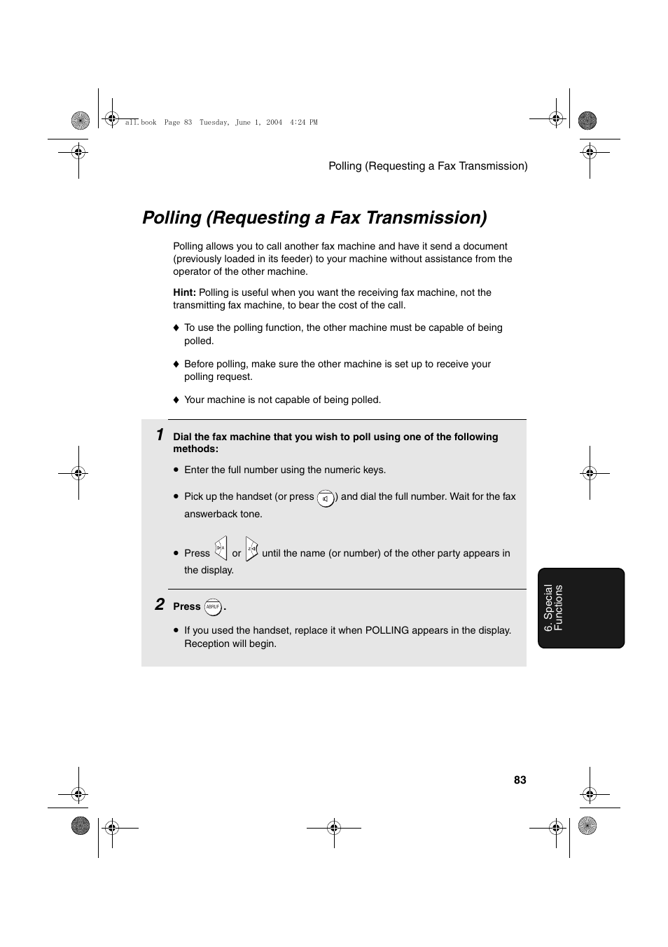 Polling (requesting a fax transmission) | Sharp UX-B30 User Manual | Page 87 / 115