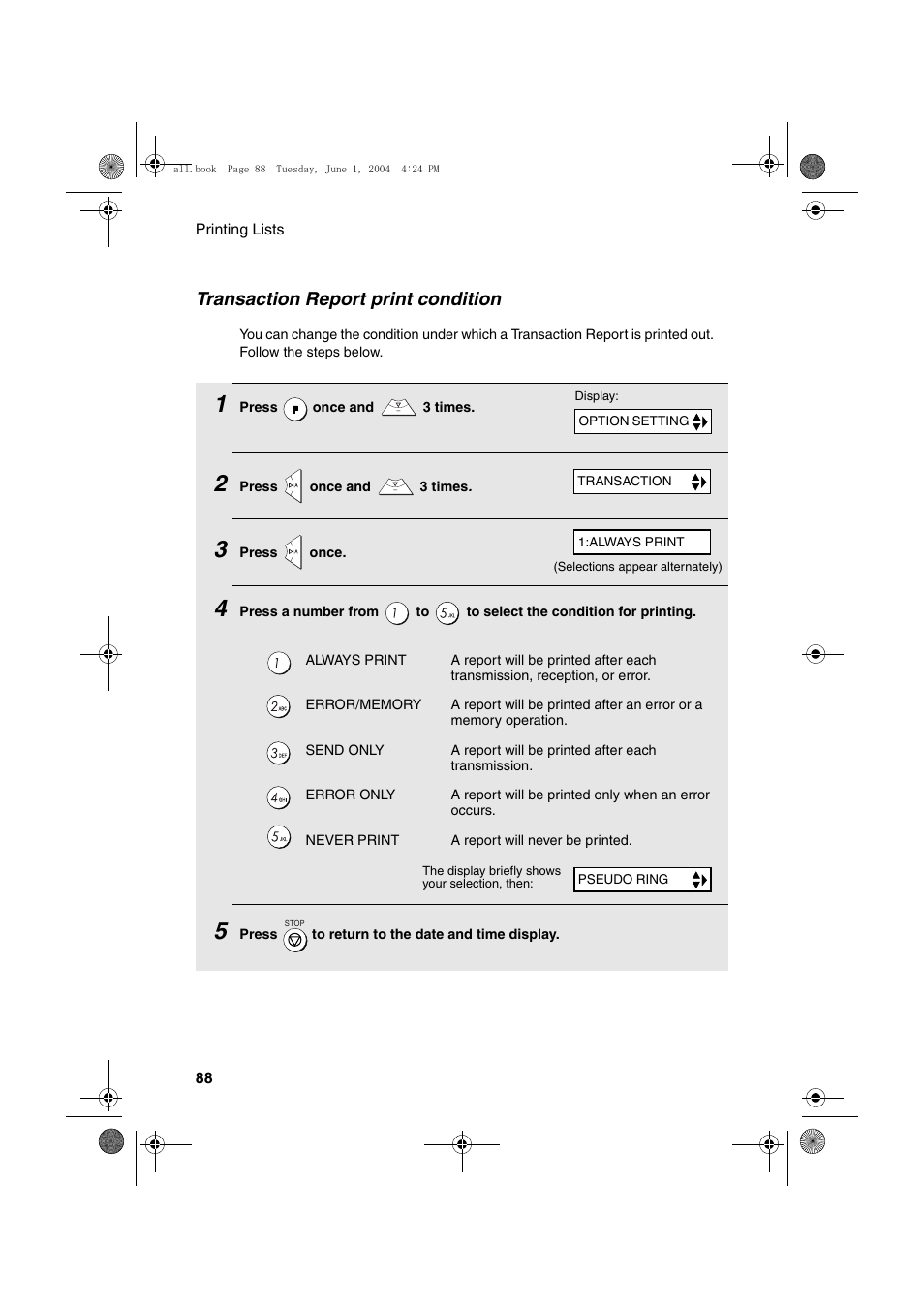 Transaction report print condition | Sharp UX-B30 User Manual | Page 92 / 115