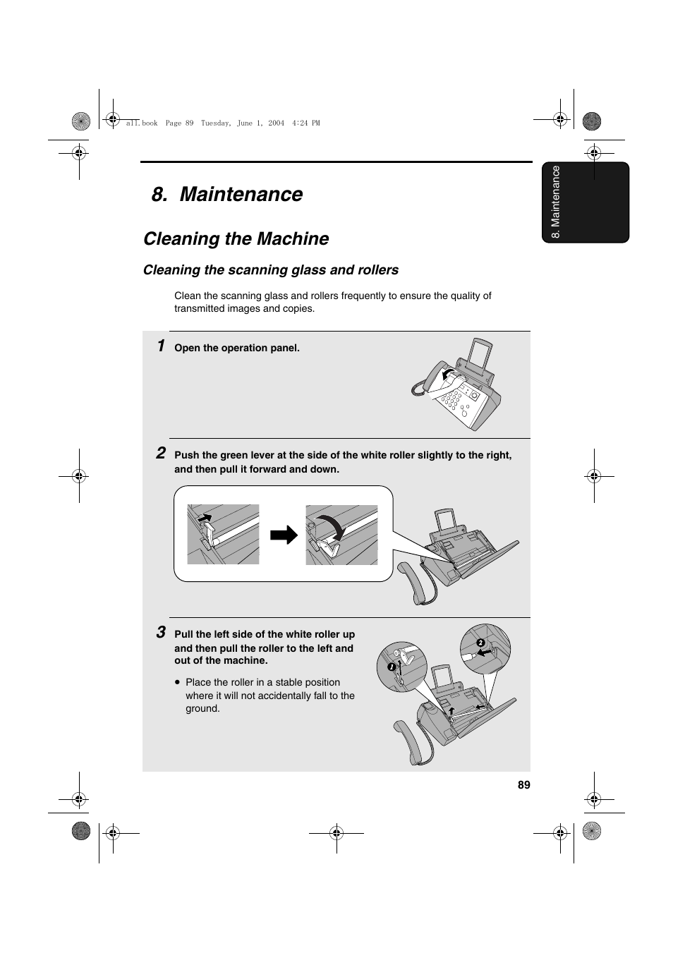 Maintenance, Cleaning the machine | Sharp UX-B30 User Manual | Page 93 / 115