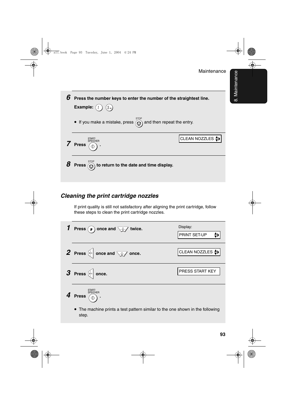 Cleaning the print cartridge nozzles | Sharp UX-B30 User Manual | Page 97 / 115