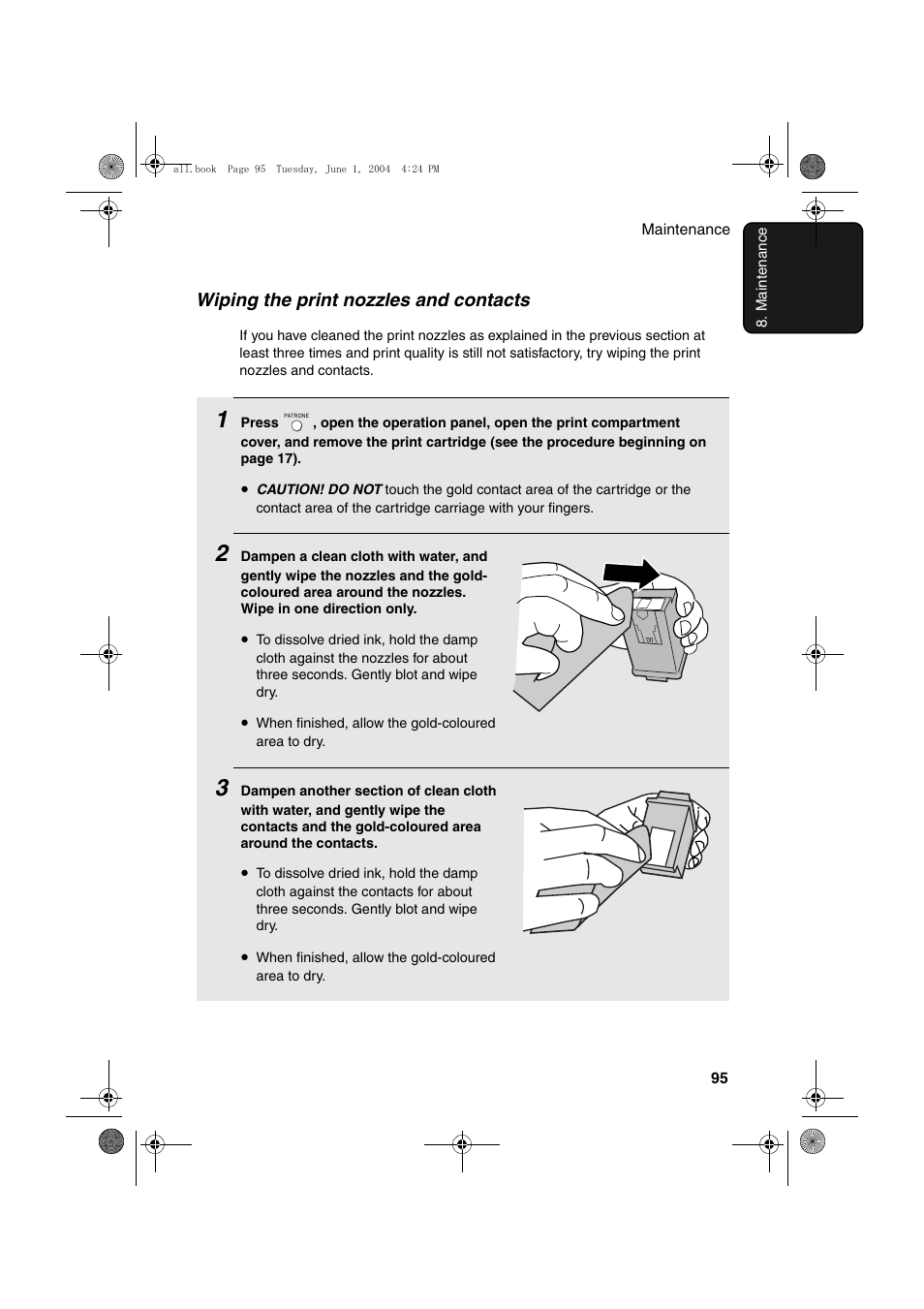 Wiping the print nozzles and contacts | Sharp UX-B30 User Manual | Page 99 / 115