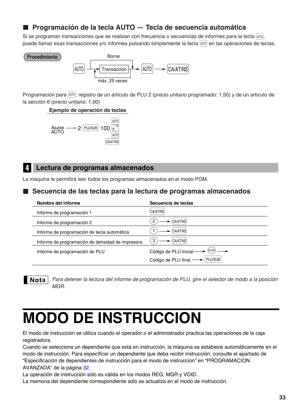 4 lectura de programas almacenados, Modo de instruccion | Sharp Electronic Cash Register XE-A403 User Manual | Page 107 / 116