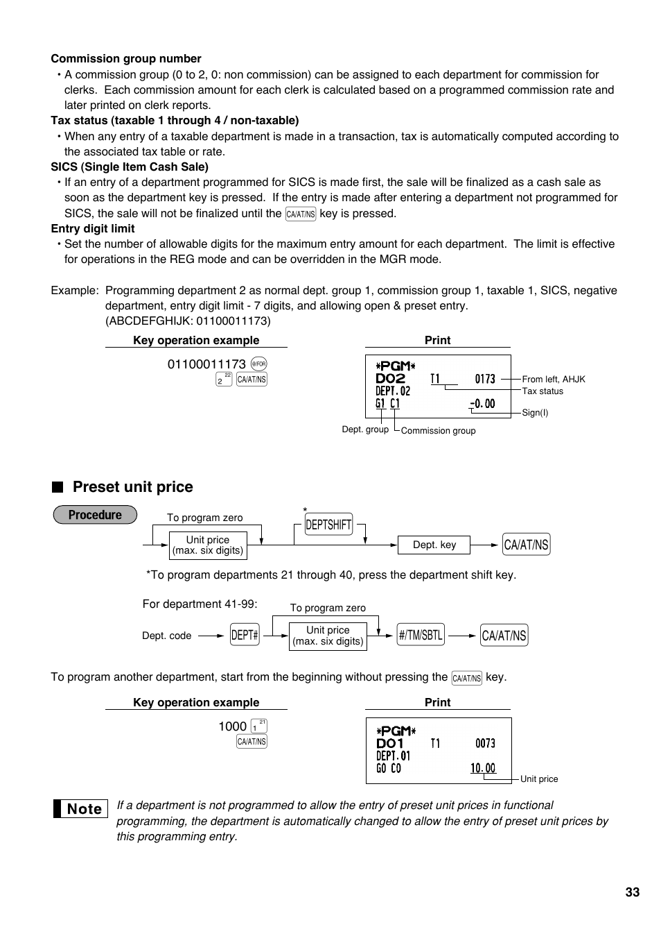 Preset unit price | Sharp Electronic Cash Register XE-A403 User Manual | Page 35 / 116