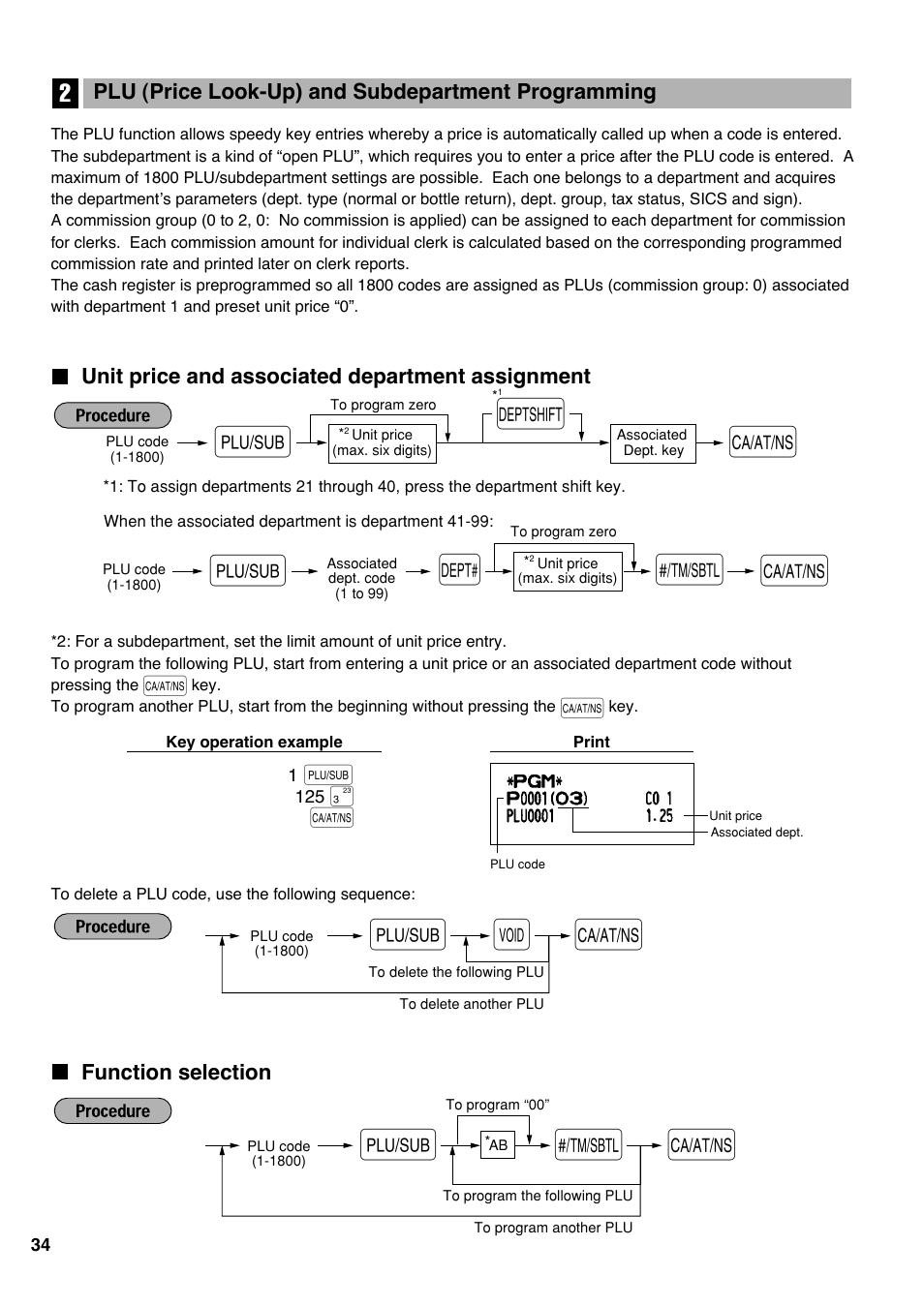 Unit price and associated department assignment, Function selection, Pd s | Sharp Electronic Cash Register XE-A403 User Manual | Page 36 / 116