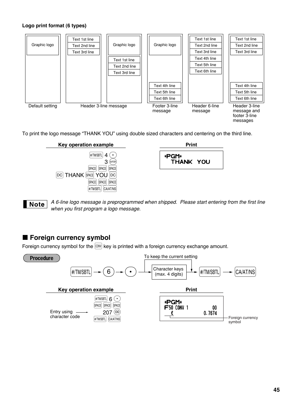 Foreign currency symbol, Sp 6, S s s w | Sharp Electronic Cash Register XE-A403 User Manual | Page 47 / 116