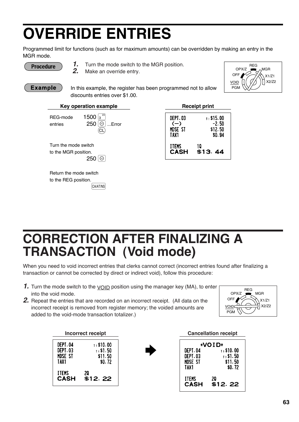 Override entries | Sharp Electronic Cash Register XE-A403 User Manual | Page 65 / 116