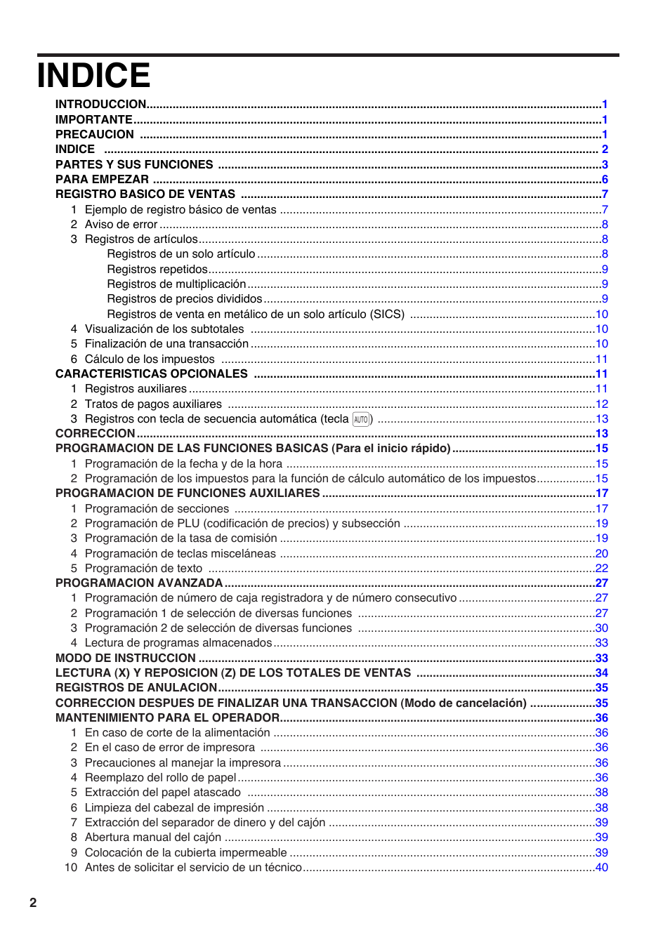 Indice | Sharp Electronic Cash Register XE-A403 User Manual | Page 76 / 116