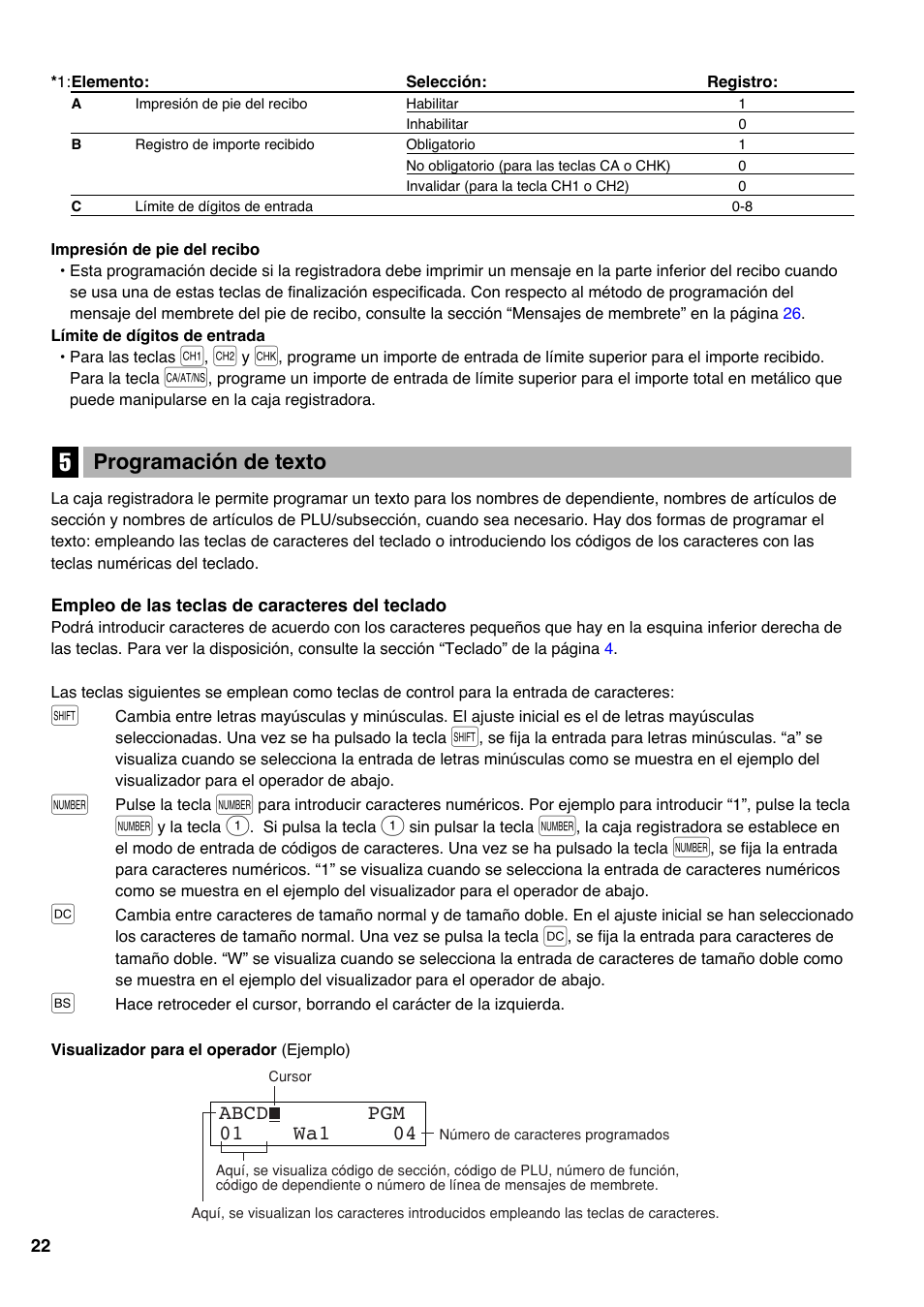 5 programación de texto, Programación de texto | Sharp Electronic Cash Register XE-A403 User Manual | Page 96 / 116