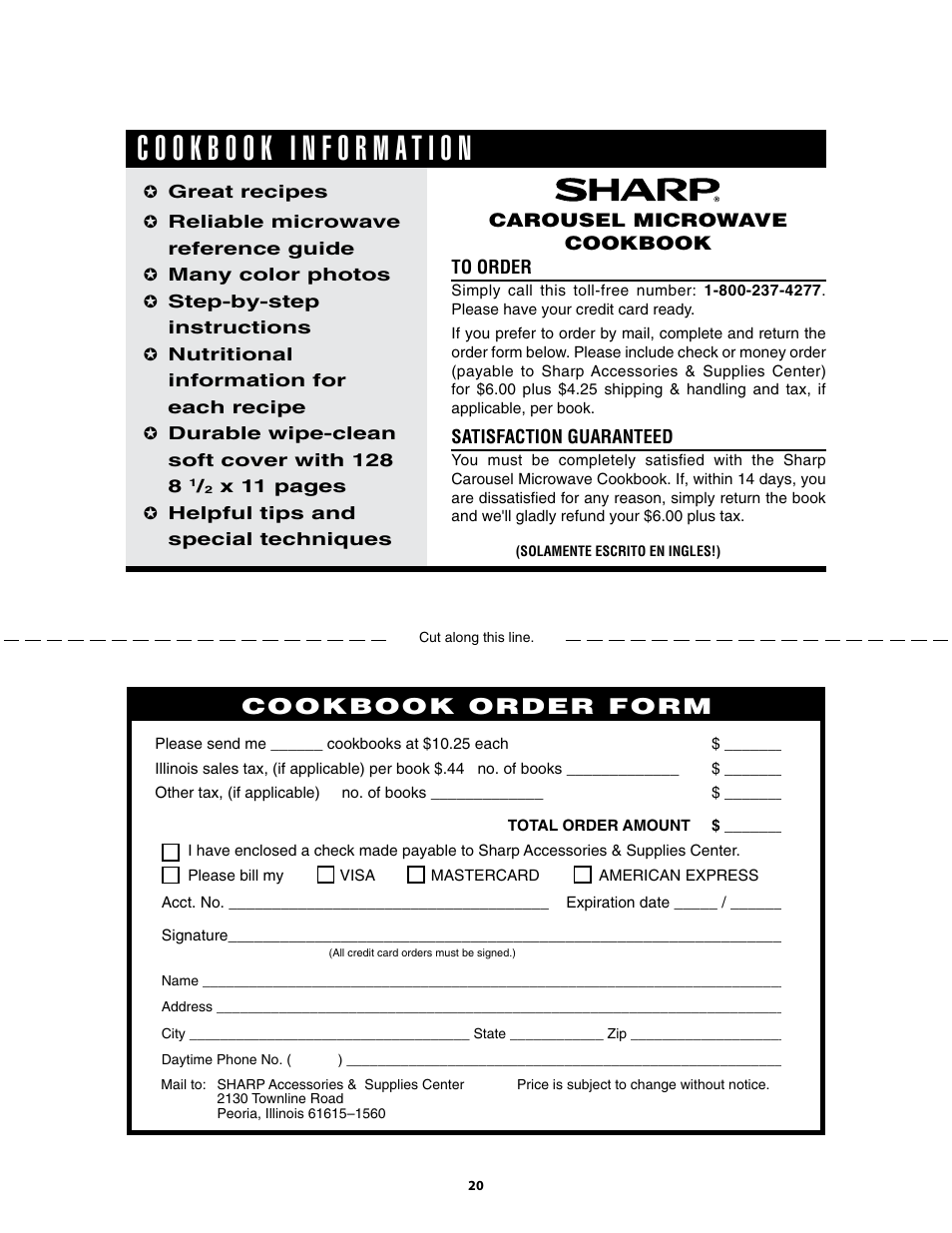 Cookbook order form | Sharp KB-6002L User Manual | Page 20 / 24