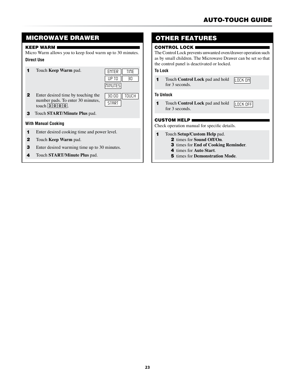 Microwave drawer auto-touch guide, Other features | Sharp KB-6002L User Manual | Page 23 / 24