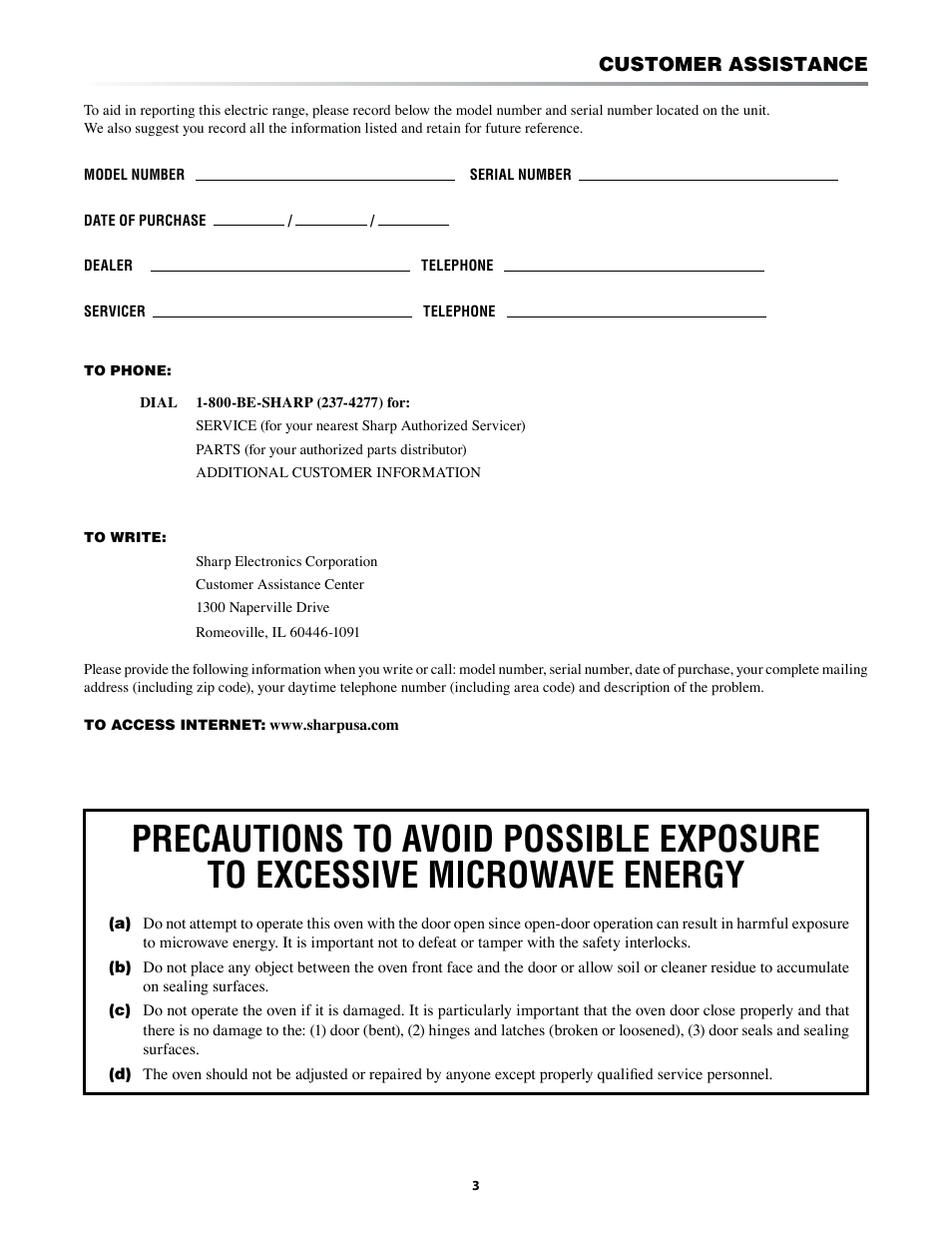 Customer assistance | Sharp KB-6002L User Manual | Page 3 / 24