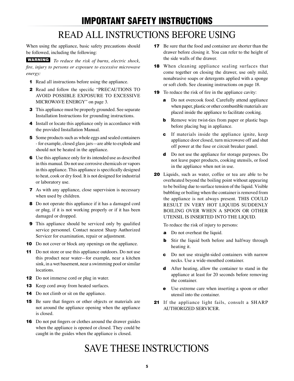 Save these instructions, Read all instructions before using, Important.safety.instructions | Sharp KB-6002L User Manual | Page 5 / 24