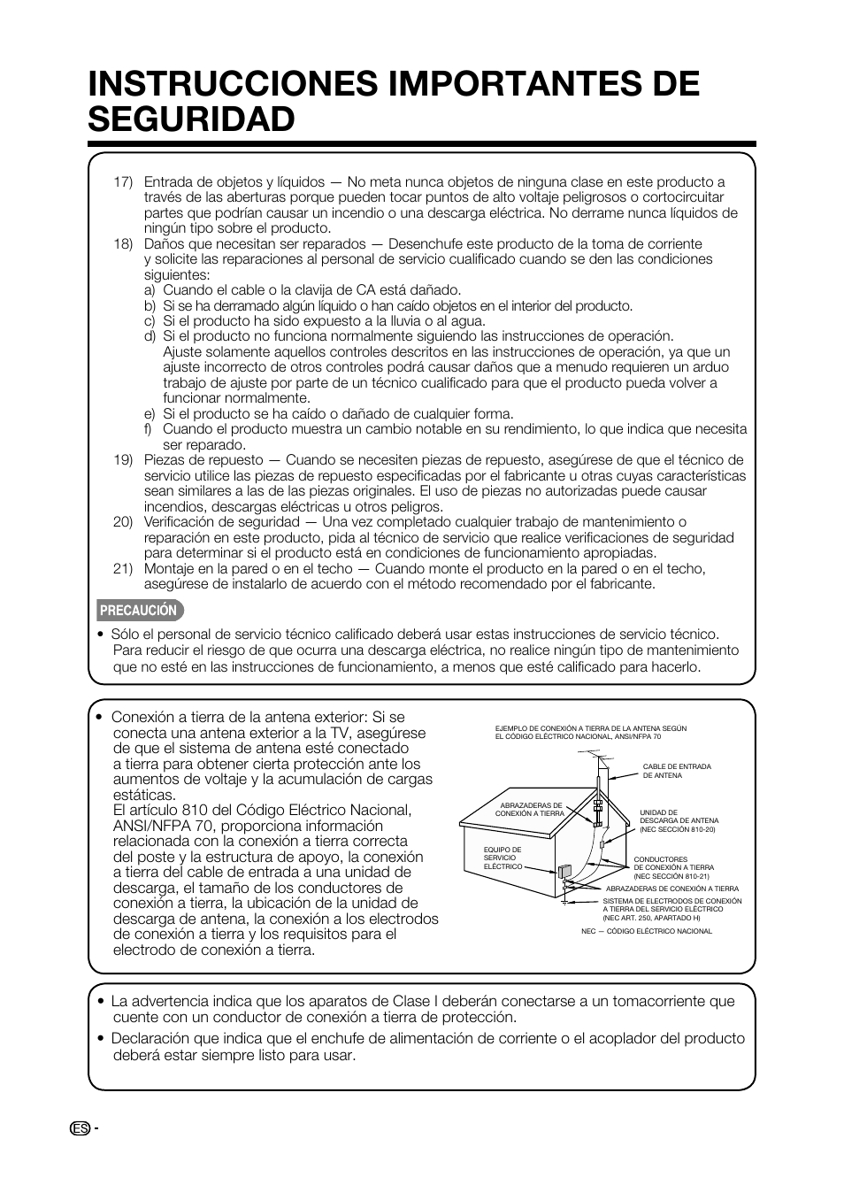 Instrucciones importantes de seguridad | Sharp AQUOS LC-32D59U User Manual | Page 106 / 157