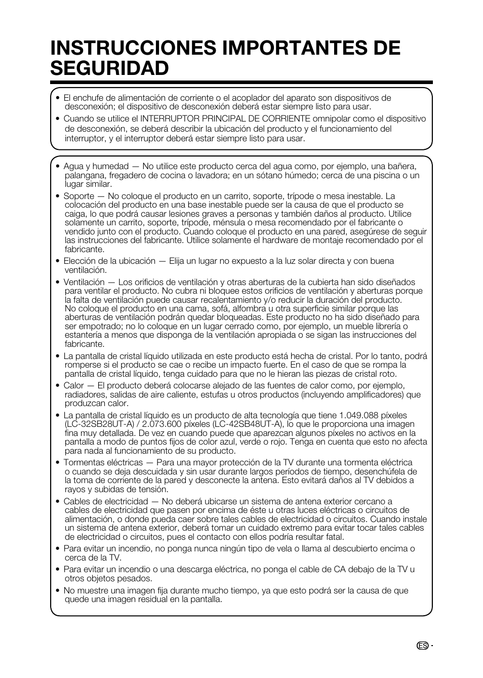 Instrucciones importantes de seguridad | Sharp AQUOS LC-32D59U User Manual | Page 107 / 157