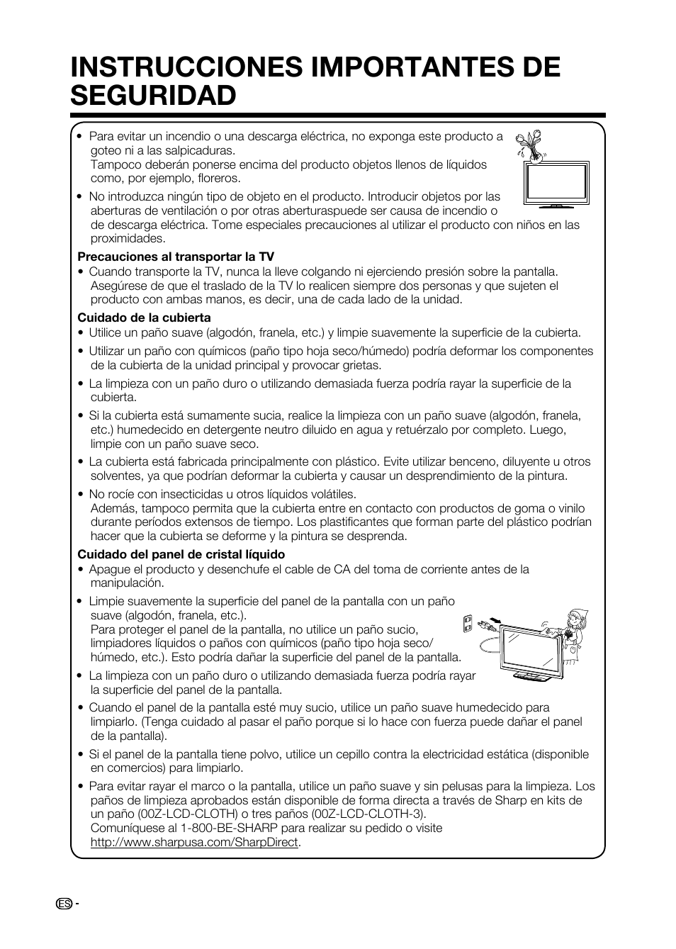 Instrucciones importantes de seguridad | Sharp AQUOS LC-32D59U User Manual | Page 108 / 157