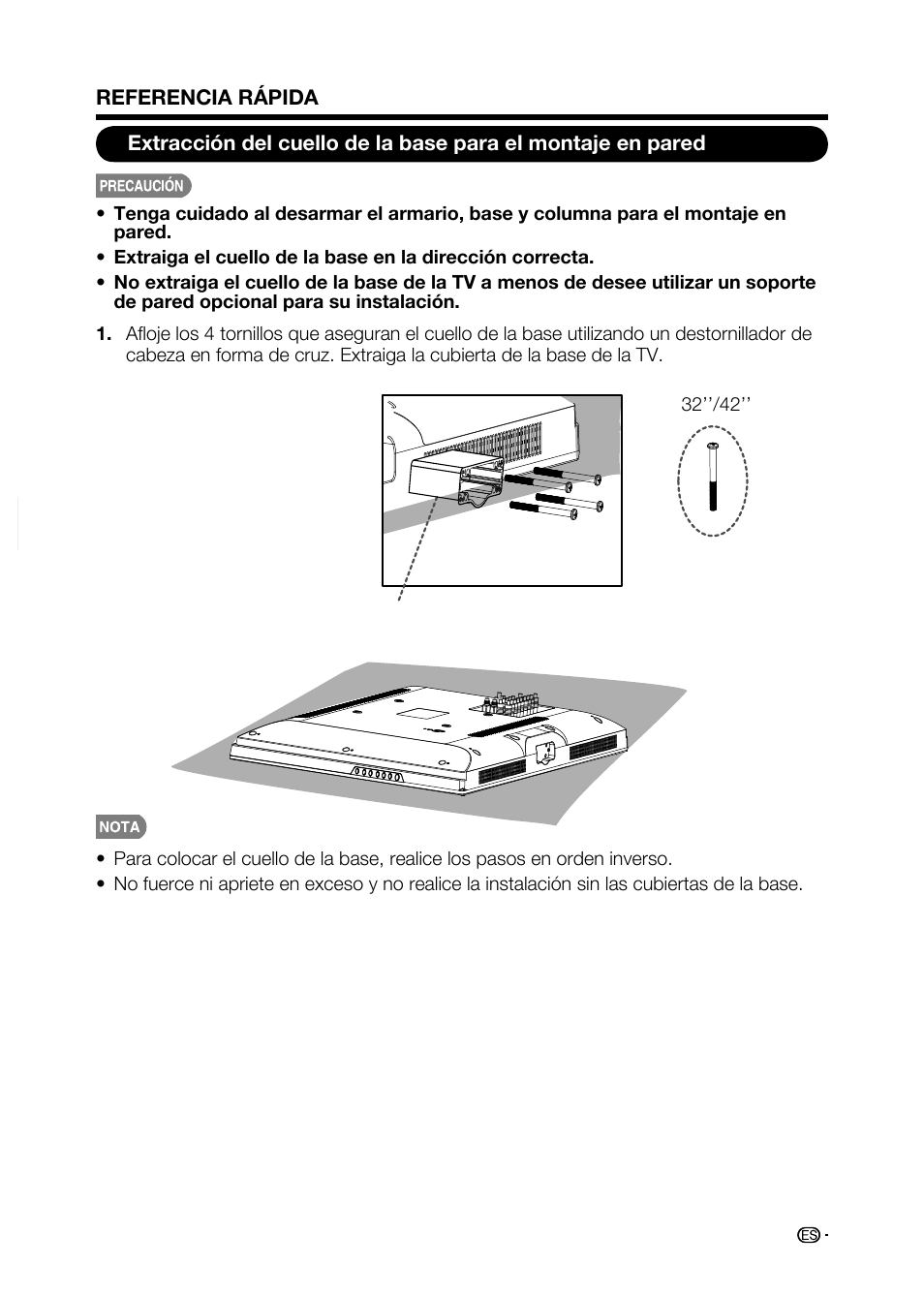 Cubierta de la base | Sharp AQUOS LC-32D59U User Manual | Page 111 / 157