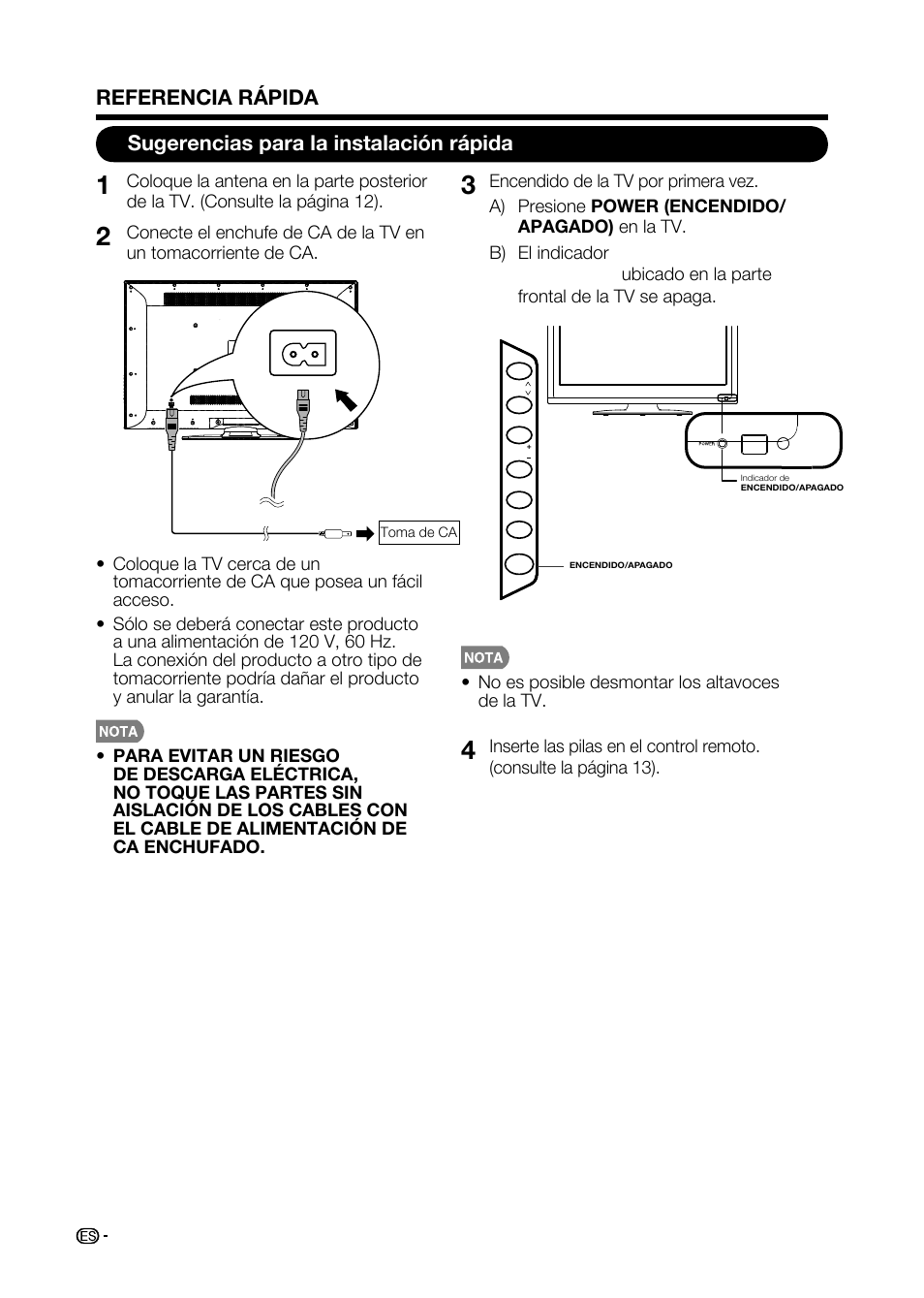 Sugerencias para la instalación rápida, Referencia rápida | Sharp AQUOS LC-32D59U User Manual | Page 112 / 157