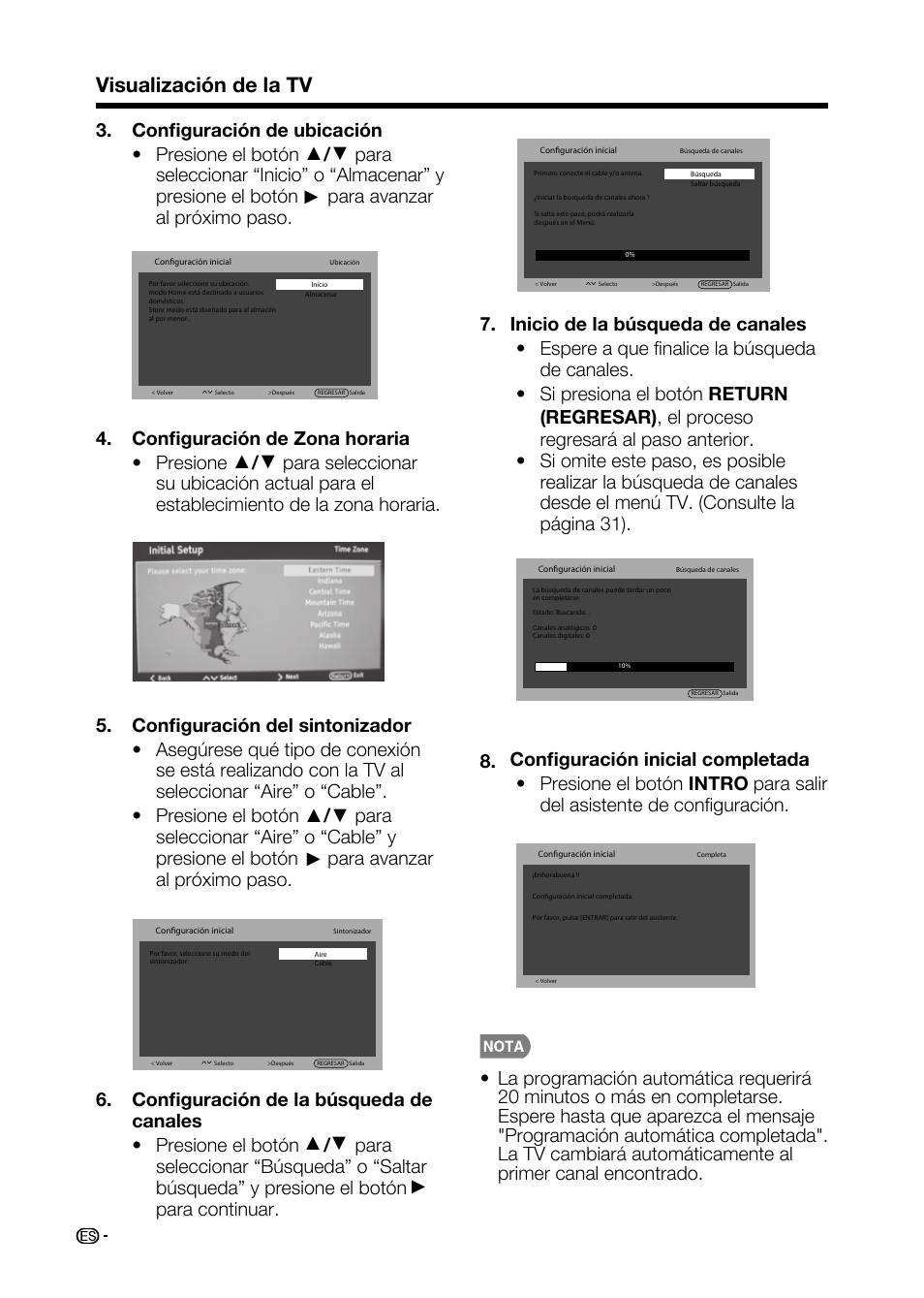 Visualización de la tv | Sharp AQUOS LC-32D59U User Manual | Page 126 / 157