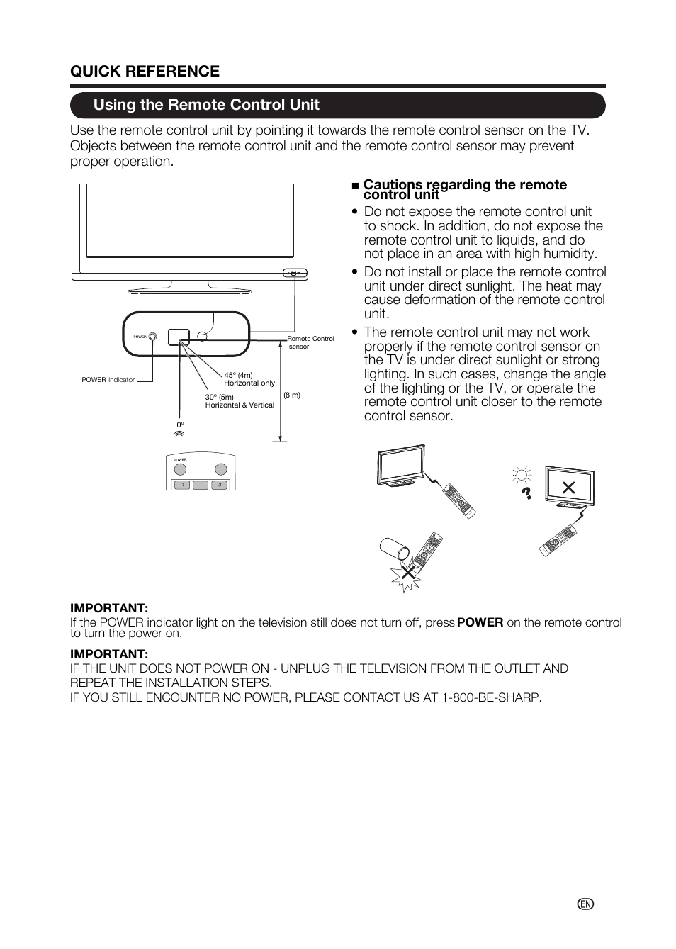 Using the remote control unit, Quick reference | Sharp AQUOS LC-32D59U User Manual | Page 13 / 157
