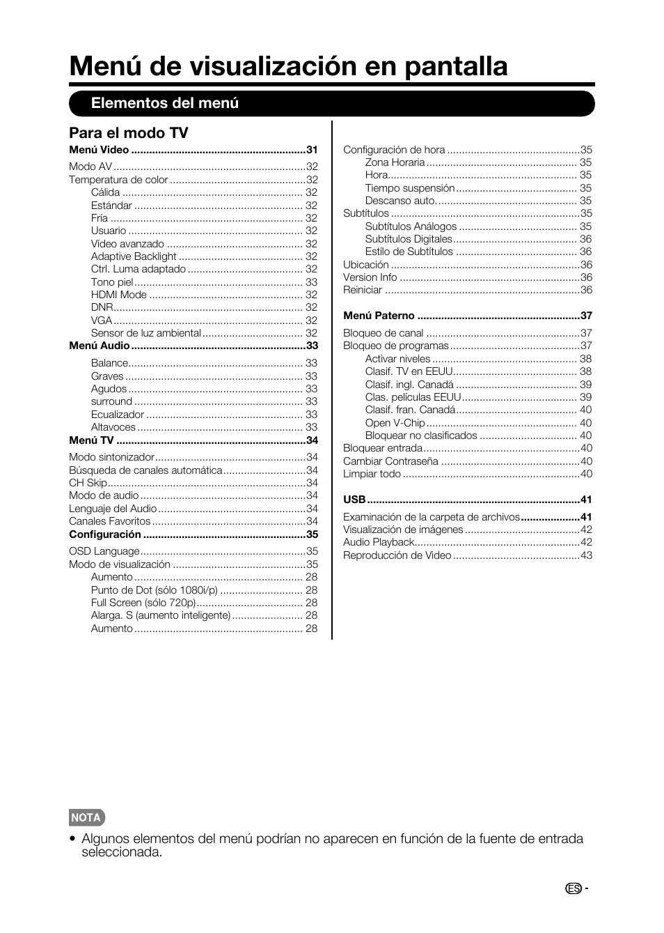 Menú de visualización en pantalla | Sharp AQUOS LC-32D59U User Manual | Page 131 / 157