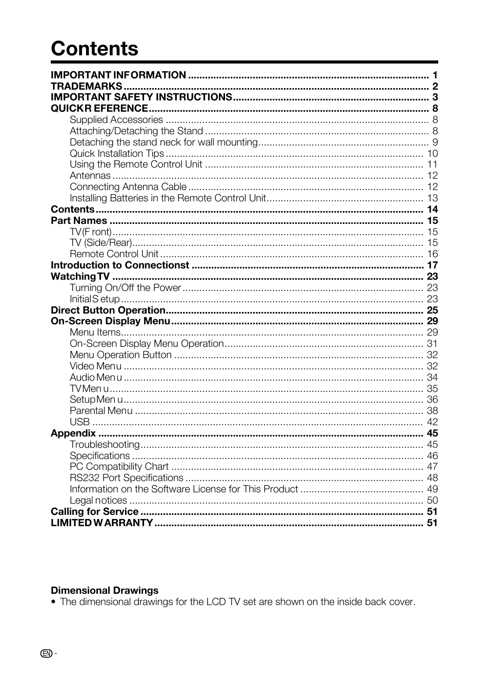 Sharp AQUOS LC-32D59U User Manual | Page 16 / 157