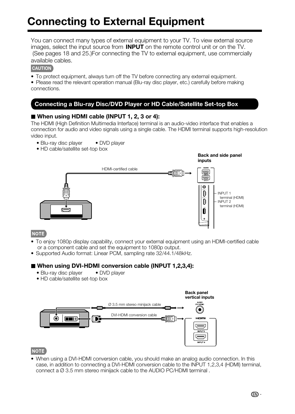 Connecting to external equipment | Sharp AQUOS LC-32D59U User Manual | Page 21 / 157