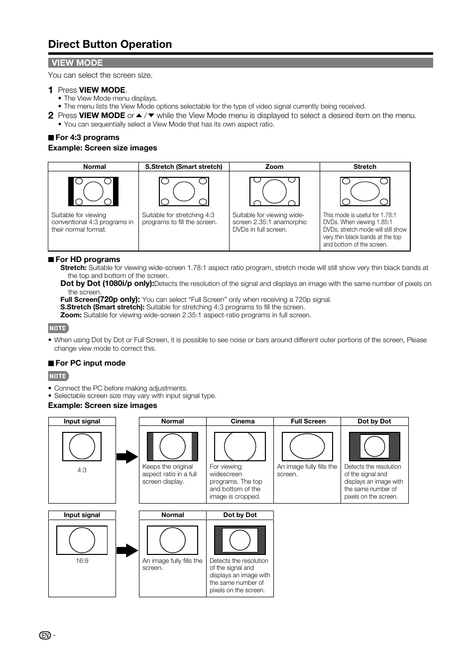 Direct button operation | Sharp AQUOS LC-32D59U User Manual | Page 30 / 157