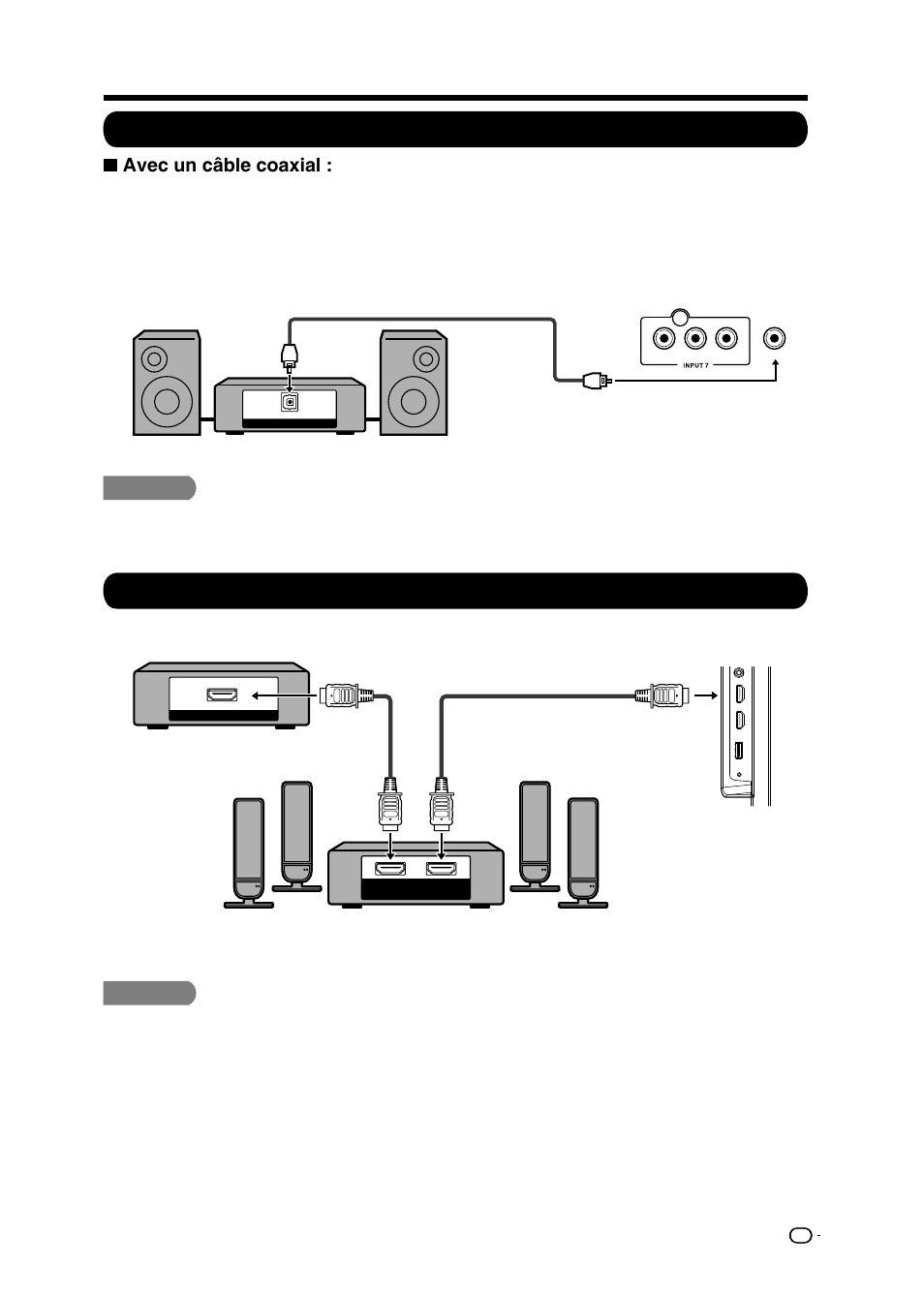 Connexion d'un amplificateur audio, Connexion d'un amplificateur audio-vidéo, Connexion à un équipement externe | Panneau arrière entrées verticales | Sharp AQUOS LC-32D59U User Manual | Page 73 / 157