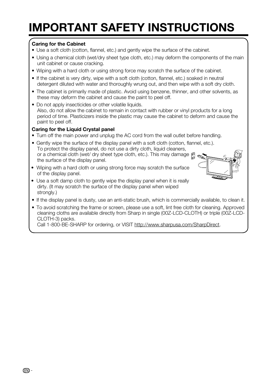 Important safety instructions | Sharp AQUOS LC-32D59U User Manual | Page 8 / 157