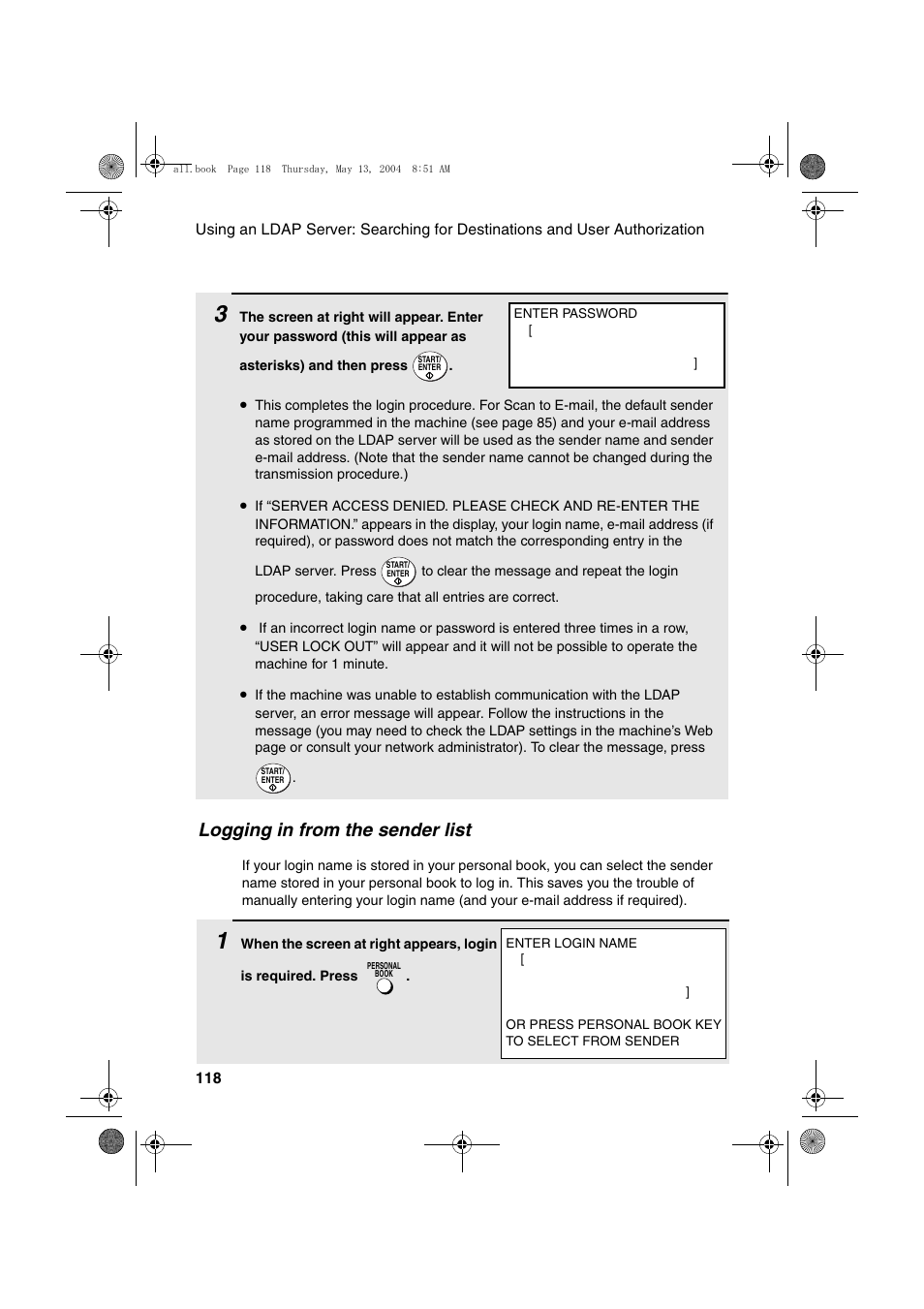 Logging in from the sender list | Sharp FODC525 User Manual | Page 120 / 248